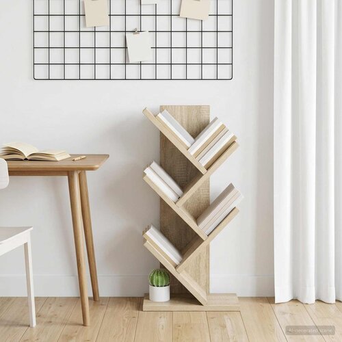  Drvena polica za knjige 4-tierska 30 x 18 x 60 cm Hrast sonoma Slike