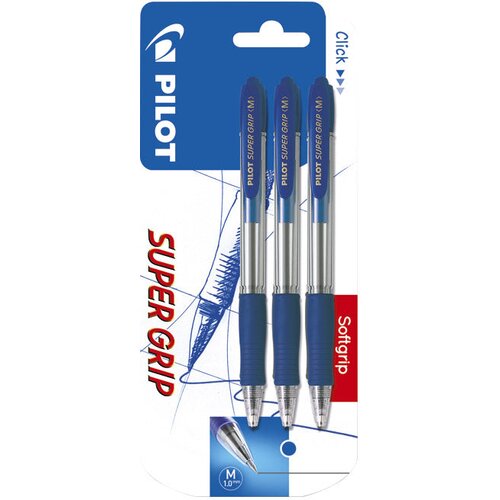 Olovka kemijska Super Grip pk3 Pilot BPGP-10R-M plava blister Slike