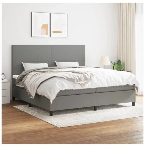  Box spring postelja z vzmetnico temno siva 200x200 cm blago