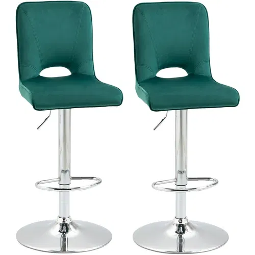 HOMCOM Komplet 2 sodobnih vrtljivih barskih stolčkov z visokim hrbtom in naslonom za noge, oblazinjeni kuhinjski stolčki z nastavljivo višino, zelena tkanina, 41x51x97-117cm, (20745139)