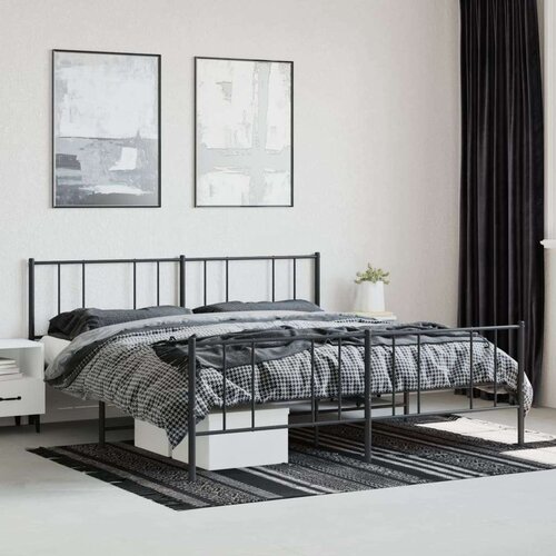VidaXL Metalni okvir kreveta uzglavlje i podnožje crni 193x203 cm Slike