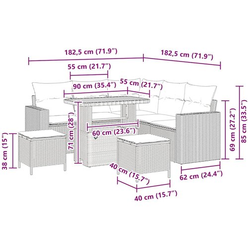  Sjedeća garnitura za vrt 8 kom. Bež poliratan 90 x 55 x 71 cm Slike