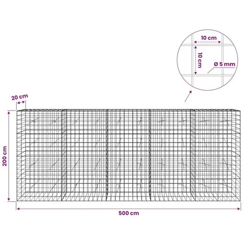  Gabion s žicom debljine 5 mm i mrežom 10x10 cm 500x20x200 cm - 20 cm 200 cm 500 cm Slike