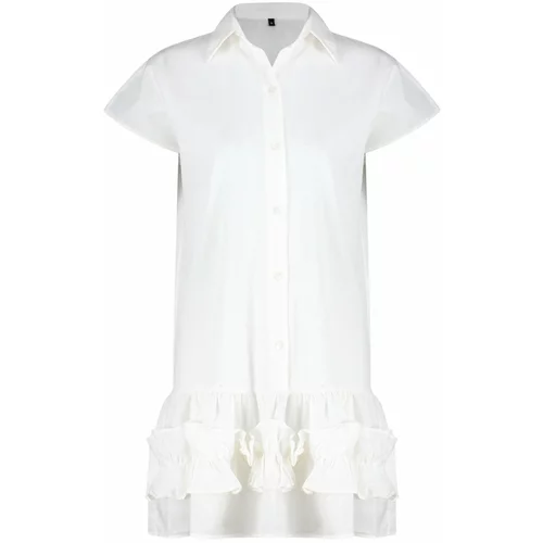 Trendyol White Mini Woven Ruffle 100% Cotton Beach Dress