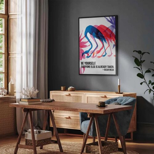  Slika - Colorful Flamingos - Inspirational Quote with Colorful Bird Silhouettes 40x60 U crnom drvenom okviru Slike