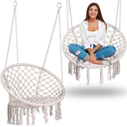 Sofotel Stylish Beige Boho Hanging Garden Swing Chair for Ultimate Relaxation, (21740812) Cene