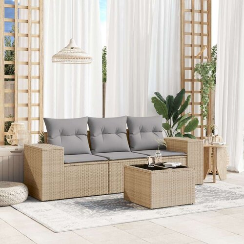 vidaXL 4-dijelni set vrtnih sofa s jastucima bež od poliratana Cijene