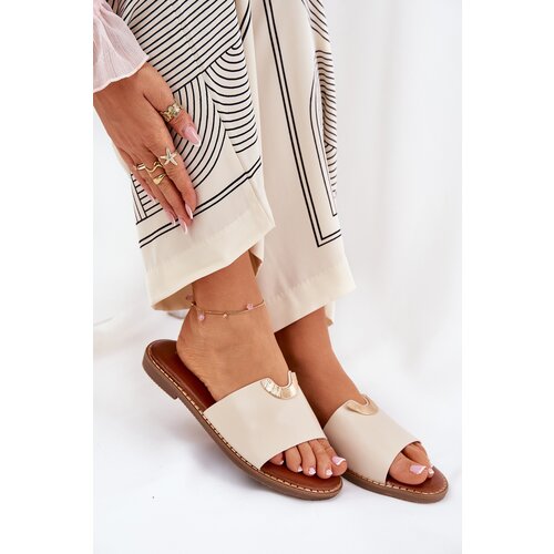Boto Ladies Eco Leather Slippers With Decorative Details Beige Mevith Cijene