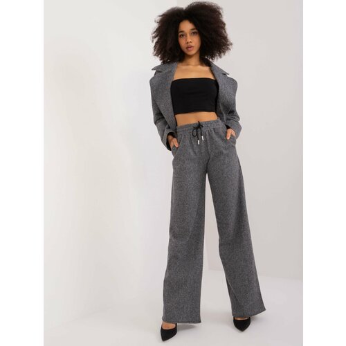 Fashion Hunters Black and grey melange trousers with straight legs Slike
