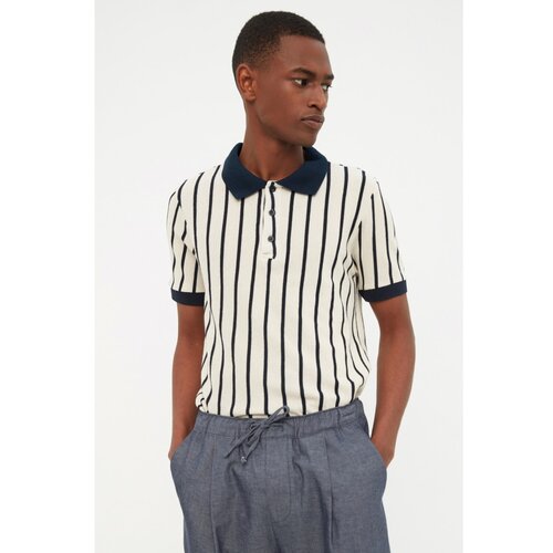 Trendyol White Men Regular Fit Short Sleeve Striped Polo Neck T-shirt Slike