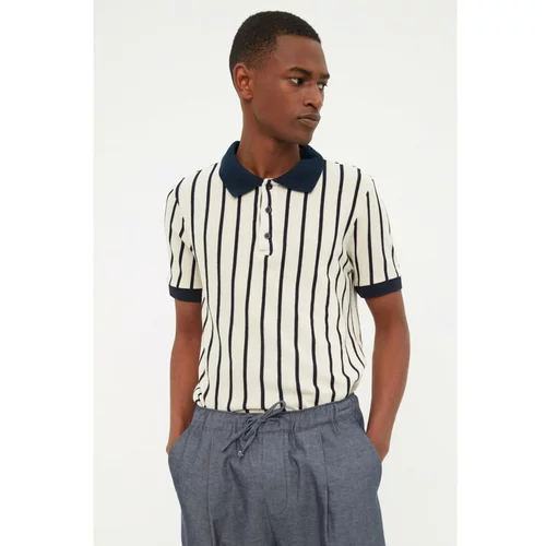 Trendyol White Men Regular Fit Short Sleeve Striped Polo Neck T-shirt