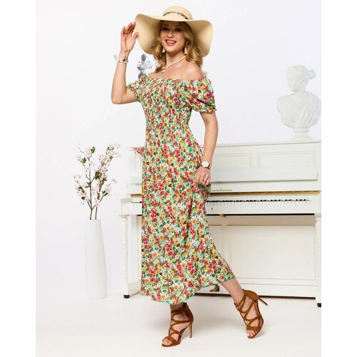 Resti Green women's midi dress with floral pattern- Clothing Cene