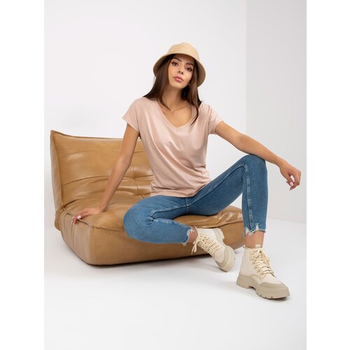 BASIC Feel Good Beige cotton V-neck t-shirt BASIC Slike