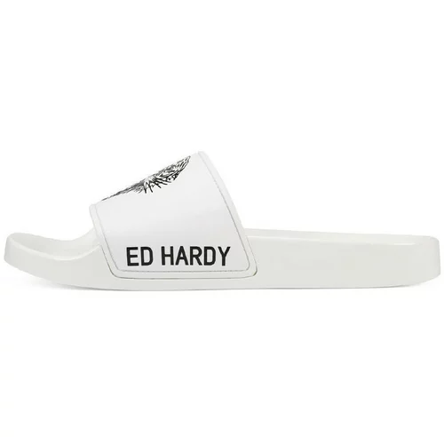 Ed Hardy Natikači - Sexy beast sliders white-black Bela