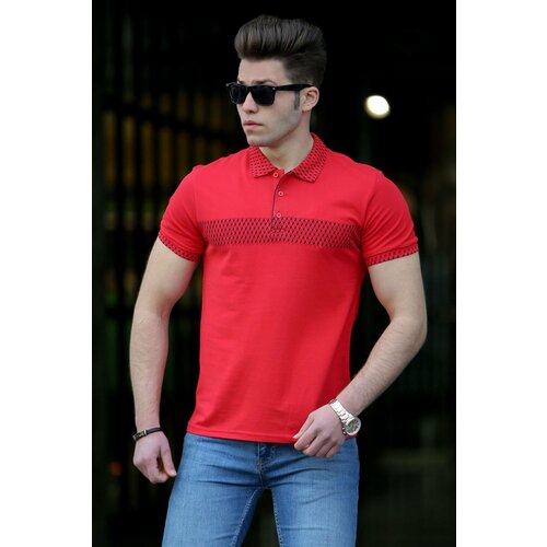 Madmext Men's Red Patterned Polo Neck T-shirt Cene