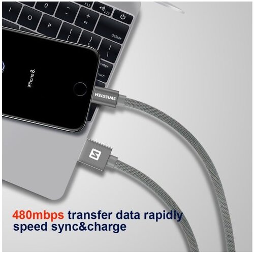 Swissten kabel USB/Lightning, platneni, 1.2m, sivi Slike