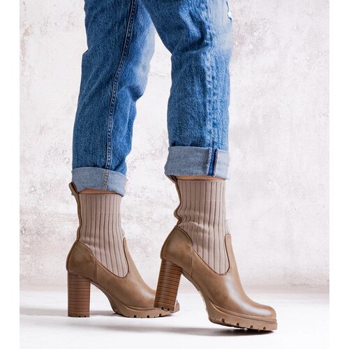 Gemre Dark beige eco leather block heel ankle boots Asera Slike