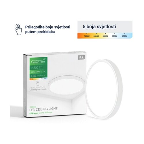 Greentech led plafonjera 20w 3000k-3500k-4000k-5000k-6500k fi30cm 5cct bela ( CNX-20W-WH ) Cene