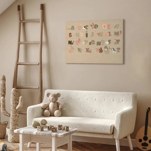  Slika - Alphabet at the Zoo - Joyful Animals and Their Names on a Beige Background 90x60 Na talijanskom platnu Slike