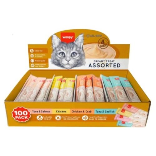 WANPY kremasta poslastica za macke Display mix 100x14 g Cene