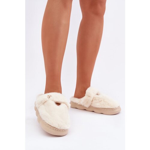  Furry Slippers With A Small Brooch Light Beige Primaria Slike