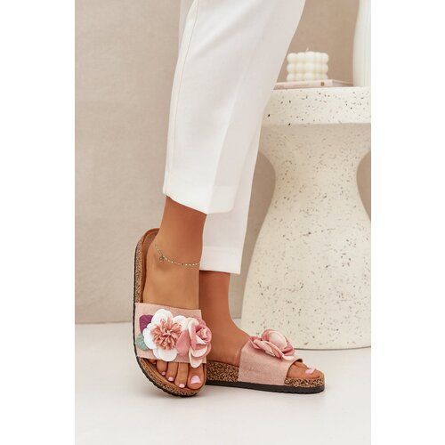 PE1 Women Sandals With Flowers On Cork Platform Pink Zinrosa Slike