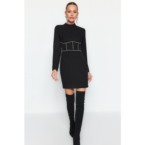 Trendyol Black Fitted Evening Dress with Sequins Slike