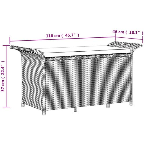  Vrtna klupa s jastukom siva 116 x 46 x 57 cm od poliratana Slike