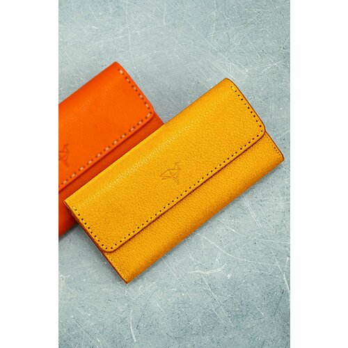 Garbalia Paris Genuine Leather Saddlebags Mustard Yellow Women's Portfolio Wallet with Stitched Phone Compartments. Cene