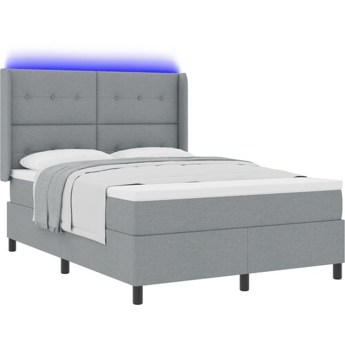 vidaXL Box Spring Postelja z Blazinjo in LED Svetlobo Siva 140x200 cm Tkanina, (22050752) Cene