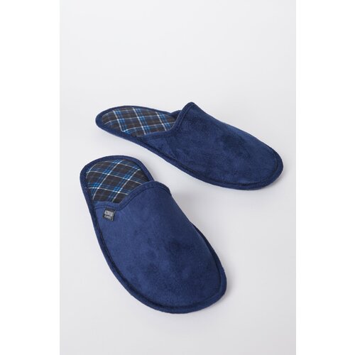 ALTINYILDIZ CLASSICS Men's Navy Blue-Blue Twigy Soft Sole Indoor Slippers Groom Dowry Slike