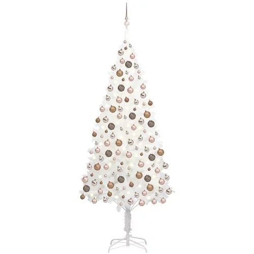 In umjetno božićno drvce s led svjetlima i kuglicama bijelo 210 cm