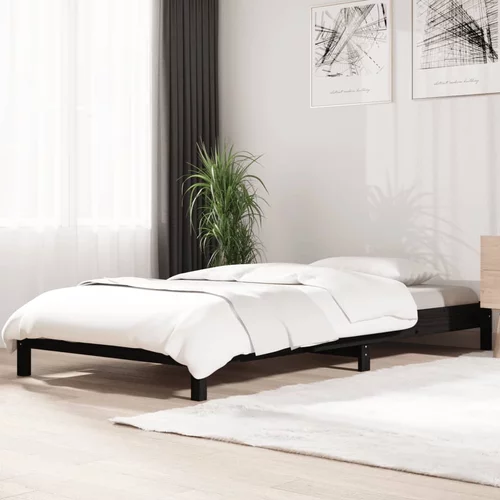  Složivi krevet crni 75 x 190 cm od masivne borovine
