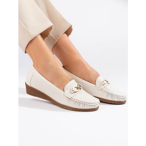 Shelvt Women's white loafers with low wedges Cene