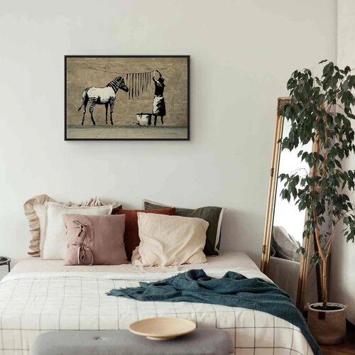  Slika - Banksy: Washing Zebra on Concrete (1 Part) Wide 90x60 U crnom drvenom okviru Slike