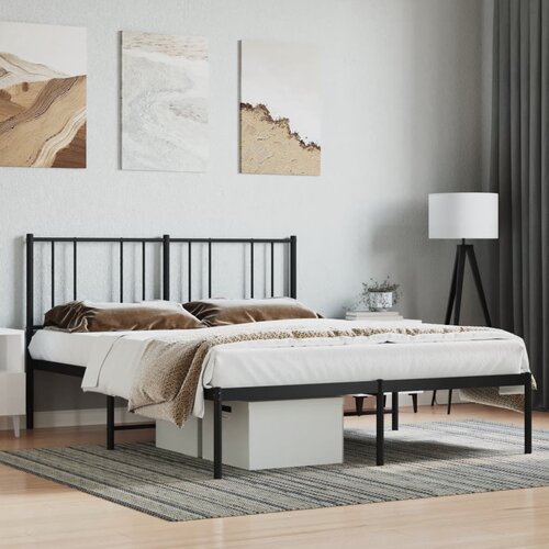 VidaXL Metalni okvir za krevet s uzglavljem crni 120x200 cm Slike