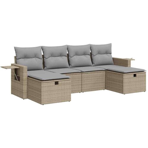 VidaXL 6-dijelni set vrtnih sofa s jastucima bež od poliratana Slike
