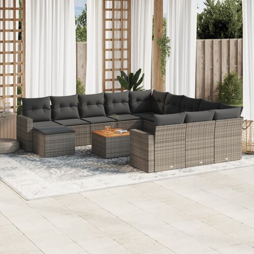 vidaXL 13-dijelni set vrtnih sofa od poliratana s jastucima sivi Cijene
