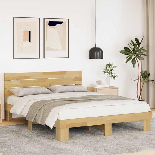 VidaXL Okvir kreveta uzglavljem bez madraca 150x200 cm puno drvo hrast Slike