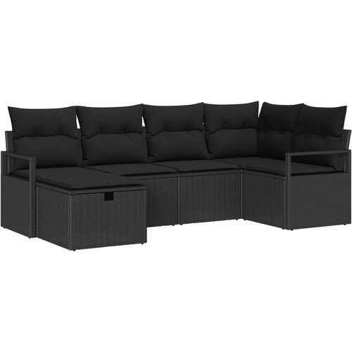 VidaXL set vrtnih sofa (6 dijelova) s jastučićima, crni ratan, 2-sjedna vrtna sofa sa skladi&amp;scaron;tem i jastučićima, crni ratan Slike