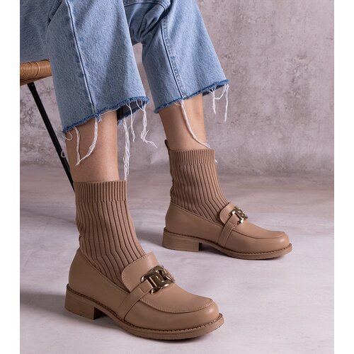 Gemre Dark beige ankle boots with fabric upper by Kris Cijene