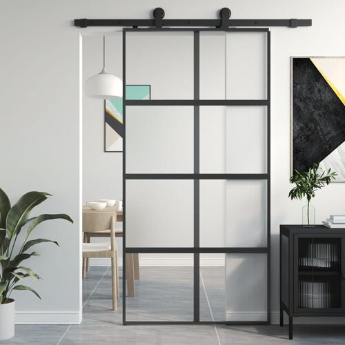 vidaXL Klizna vrata crna 102 5x205 cm od kaljenog stakla i aluminija Cene