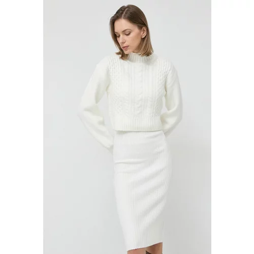 Morgan Obleka in pulover iz volnene mešanice bela barva