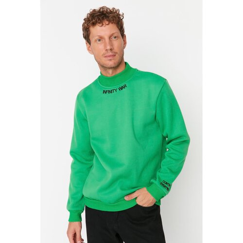 Trendyol Green Men's Regular Fit Turtleneck Embroidery Soft Pile Thick Sweatshirt Slike