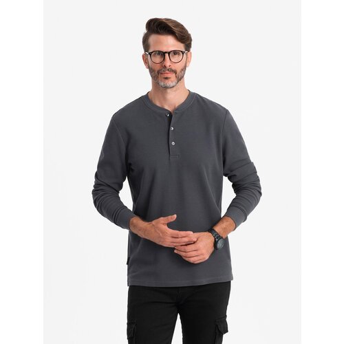 Ombre Men's waffle knit neck button-up longsleeve - graphite Cene