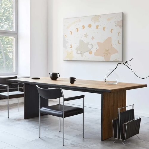  Slika - Fairy-Tale Galaxy - Phases of the Moon in Yellow Tones Among Stars in Beige and Ash Colors with Stardust 60x40 Akustična Slike