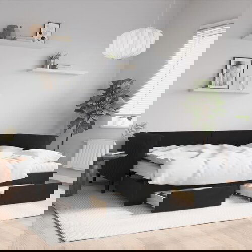 VidaXL Izvlečna dnevna postelja s predali črna 90x200 cm žamet Slike