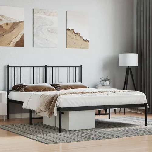 Metalni okvir za krevet s uzglavljem crni 140x200 cm