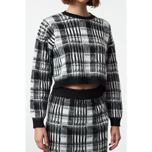 Trendyol Black Geometric Patterned Skirted Knitwear Top-Bottom Set Cene