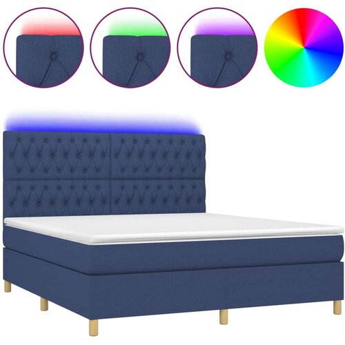  Box spring s madracem LED plavi 160x200 cm od tkanine Slike